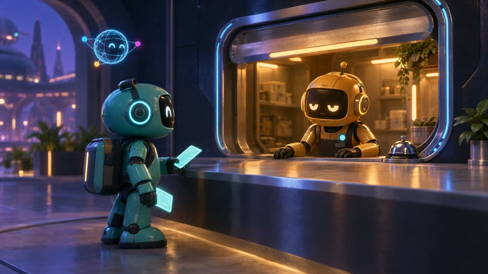 The serving hatch — first frame of the API episode